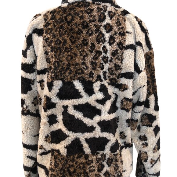 Supply & Demand Animal Print Sherpa Furry Jacket Cardigan Front Button sz S - Picture 3 of 6